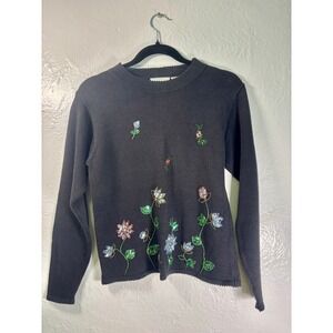 Vintage Willow Ridge Woman's Beaded Sweater Floral Sequins Grandma Whimsical